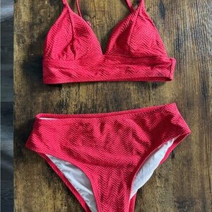 Cupshe Red Textured Bikini Set with gold sparkle